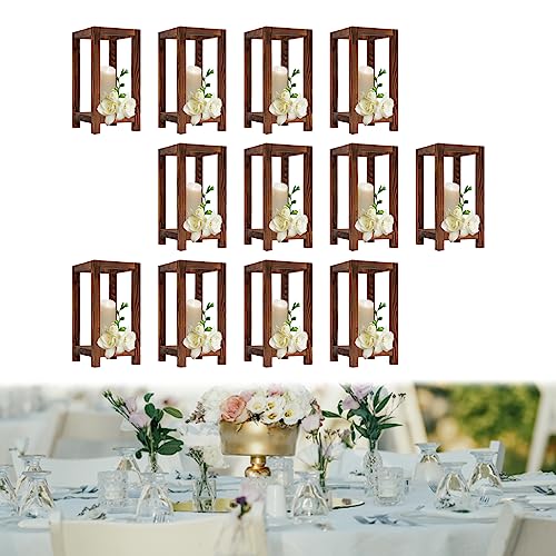 GDNTMU 12 Pcs Wooden Wedding Lantern Centerpiece, Rustic Wedding Table Decoration, Farmhouse Decor, Wooden Candle Holder, Country Barn Wedding Gift