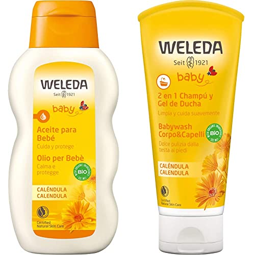 WELEDA Aceite de Caléndula para Bebé (1x 200 ml) + Champú Y Gel de Ducha de Caléndula (1x 200 ml)
