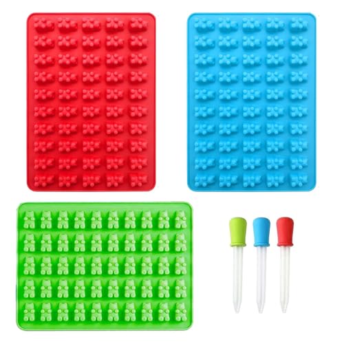 3 Piezas Moldes de Silicona Moldes de Osito Caramelos Molde de Gominola con 3 Cuentagotas para Hacer Bombones Chuches Pastel Gelatina Fiestas