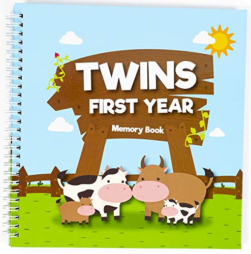 Great Newborn Twins by Unconditional Rosie - A Beautiful Baby Memory Book for Documenting Your Twin Baby's First Year - Perfect Gift for Moms Having 2 Babies. Gorgeous Baby Twin Gifts - Cows Edition.