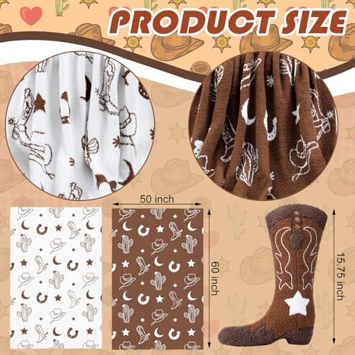 Western Cowboy Throw Blankets Pillow Set Include Brown Horse Shoes Cactus Beach Blanket 50 x 60 Inch and Cowboy Boot Plush Throw Pillows Cushion for Couch Sofa Bed Decoration - Image 4