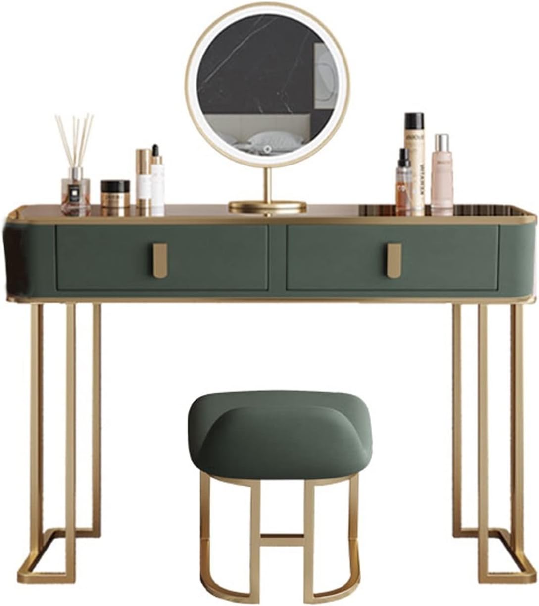 Makeup Table Storage Cabinet for Dressing Table, Bedside, Bedroom, Modern Minimalist Wooden Makeup Table, LED Mirror, Green Light, Luxury Makeup Table Dressing Table (Siz