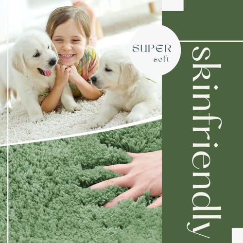 Image of SANMARINO Super Soft Shaggy Bathroom Rugs, Absorbent Thick Anti-Slip Microfiber Bath Rugs, Quick Dry Machine Washable Bath Mat for Bathroom Floor, Bathtub and Shower 17 inchx24 inch - Green