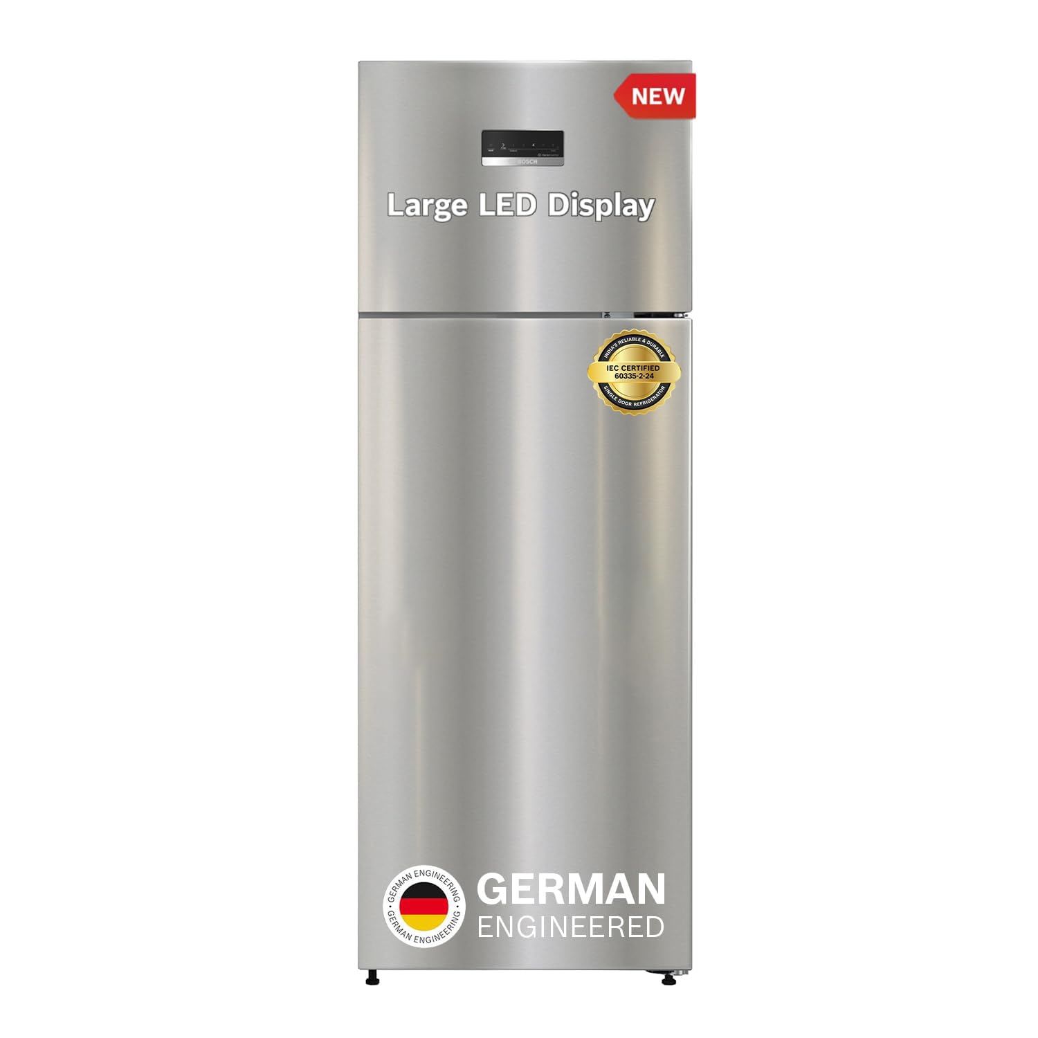 Bosch 269L, 2 Star, Frost Free Double Door Refrigerator | XL Fridge Space | Easy Touch UI Panel | Super fast Cooling and Freezing | 18 Hrs Cooling Retention (CTN29S02NI, Shiny Silver)
