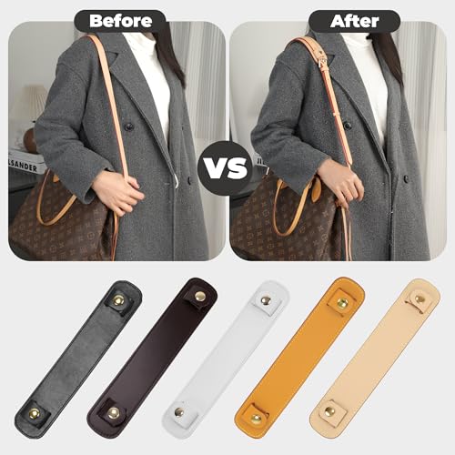 Image of Lambskin Leather Shoulder Strap Pad for Designer Trendy Bags,Detachable Replacement Pressure Relief Cover for Women Tote Bag Handbag Purse Backpack【Beige,Gold Studs】