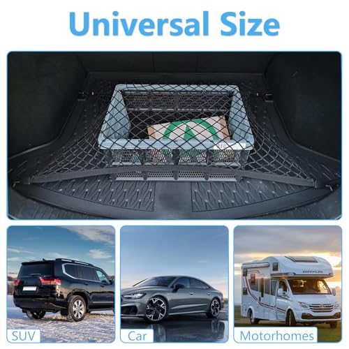Gepäcknetz Auto 80X60cm Kofferraumnetz Erstreckt Sich auf 160x120cm Elastisches Kofferraum Netz mit 4 Haken Gepäcknetz Wohnmobil Ladungssicherung für die Meisten Autos