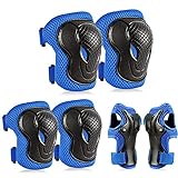 Joncom Knieschützer, Ellenbogenschoner, Handgelenkschoner für Kinder, Jugendliche, Erwachsene, 3-in-1-Schutzausrüstung, Skateboarden, Rollerblading, Snowboarden, Radfahren (blau1, klein)