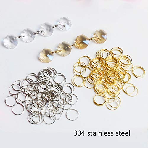Image of DERA 100pcs 13mm 304 round stainless steel ring for Chandelier, Curtain,Suncatchers, Crystal Garland,Necklaces, Earrings, Parts Bead light accessorise (13mm, Gold)
