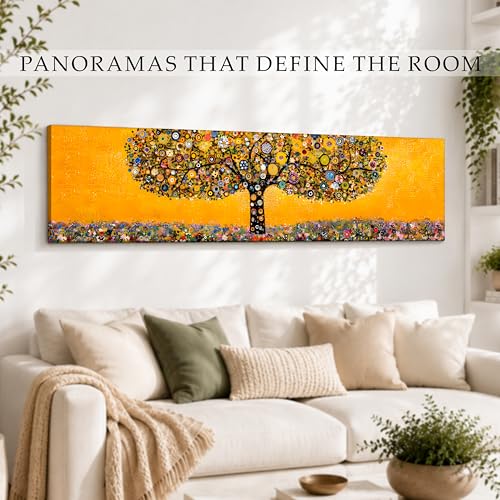 Image of Abstract Botanical Tree Stretched Canvas Wall Art Painting for Living Room, Horizontal Wildflower Meadow Canvas Wall Decor For Livingroom, Bedroom, Office, Hallway's, Hotel 12x46 Inch