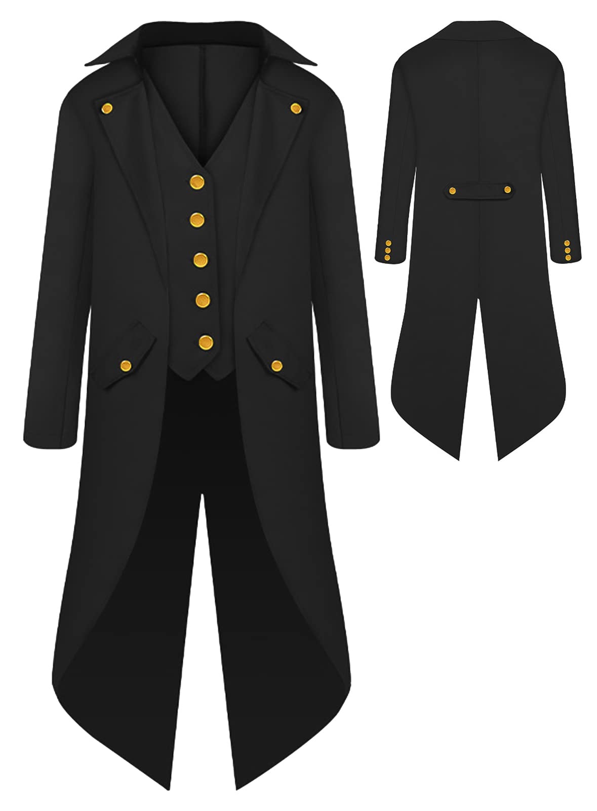 AIEOE - Abrigo steampunk para niño, estilo gótico, renacentista, victoriano, pirata, vikingo, disfraz para carnaval, fiesta, cosplay, manga larga, chaqueta vintage para niño