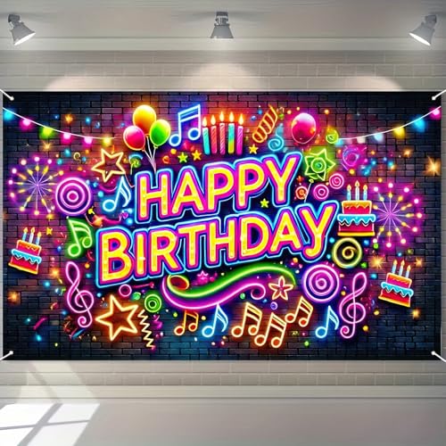 Image of HOMETITUTE Neon Birthday Party Banner 71x43 Inch