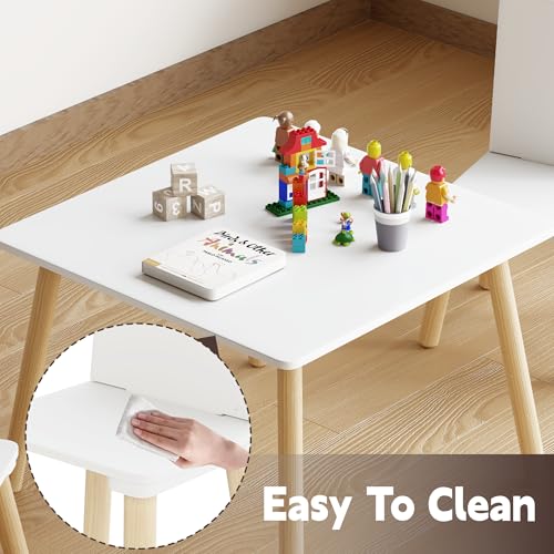 Image of Kids Table and 2 Chairs Set, 3 Pieces Toddler Table and Chair Set, Kids' Table & Chair Sets, Kid Play Table for Daycare, Classroom, Home (White)