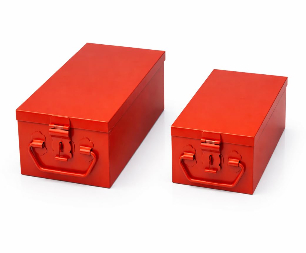Jayco Stainless Steel Storage/Cash/Jewellery Locker Boxes - Set of 2 pcs (8" and 10" Long) (Red)-image-1