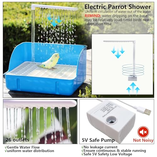 Image of kathson Automatic Parrot Bathtub with Pump, Large Bird Shower Fountain with USB Electric Water Cycle, Parakeet Bath Tub for Medium Birds, Cockatiel, Cockatoo, Lovebird, African Grey, Conure, Budgie