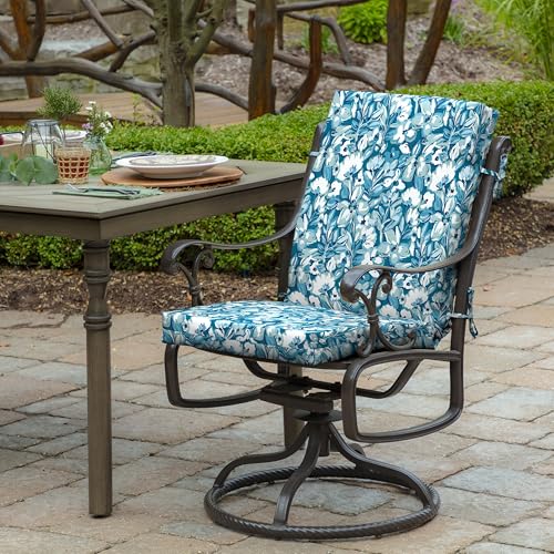 Image of Arden Outdoor Midback Chair Cushion, 18 x 16.5, Rain-Proof, Fade Resistant Aqua Blue Fusion Floral