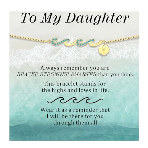 Dainty Gold Bracelet with Initials, Gifts for Women Initial Bracelets for Women Mom Gift Teen Gifts Trendy Stuff Wave Bracelet Grandma Graduation Gifts for Her 2025 Daughter Friend Letter A-Z Birthday Christmas Jewelry