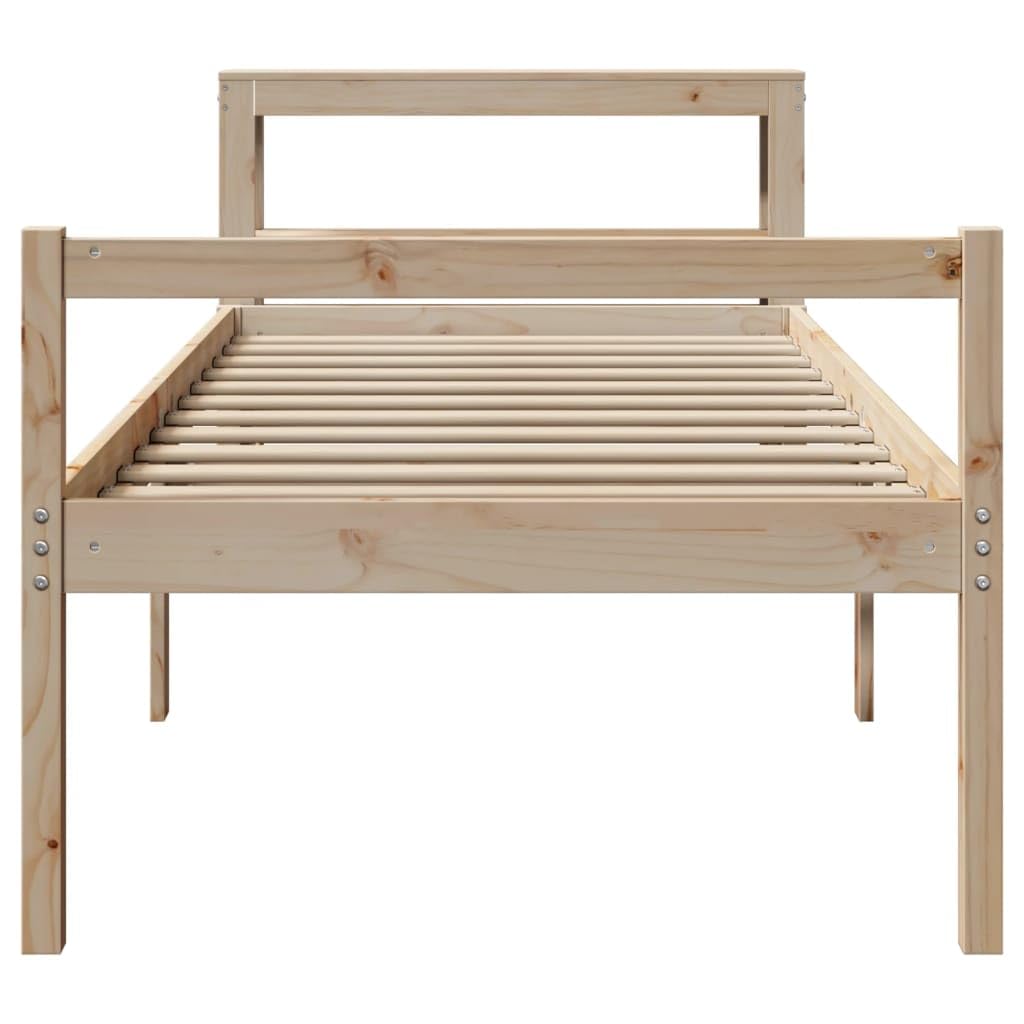 Massives Kiefernholz Seniorengerecht 90x190 cm Braun | Seniorenbett mit Kopfteil 90x190 cm Massiv Kiefernholz ohne Matratze Pflegebett Stauraum