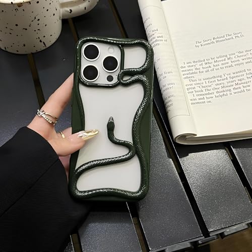 Image of Kraptick Slim iPhone 16 Pro Case - Thermoplastic Mobile Cover with Hollow Snake Design Phone Case Lightweight, Durable & Stylish Fit for iPhone 16 Pro -(Matte Green)