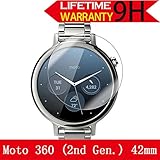 Moto 360 (2nd Gen.) 42mm Glass Screen Protector, AnoKe [Lifetime Warranty](0.3mm 9H 2.5D) Best Tempered Glass Screen Protector Film Shield Guard For Moto 360 Watch (2nd Gen.) 42mm Glass