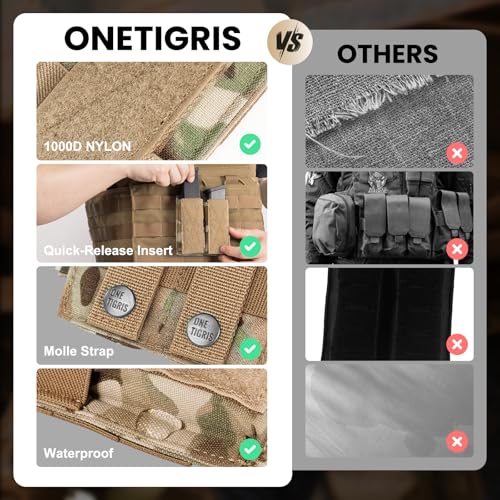 Image of OneTigris Tactical Double Pistol Mag Pouch,Open-Top Molle Mag Pouch for 9mm M4 /M16 /AR /AK, Magazine Pouch with Quick Release Insert