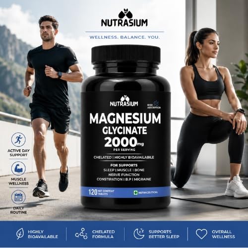 Magnesium Glycinate 2000 mg | Chealated Magnesium Supplement For Natural Sleep, Muscle Relaxation, Nerve Function, Heart & Bone Health, Stress & Calmness | 120 Tablets 3