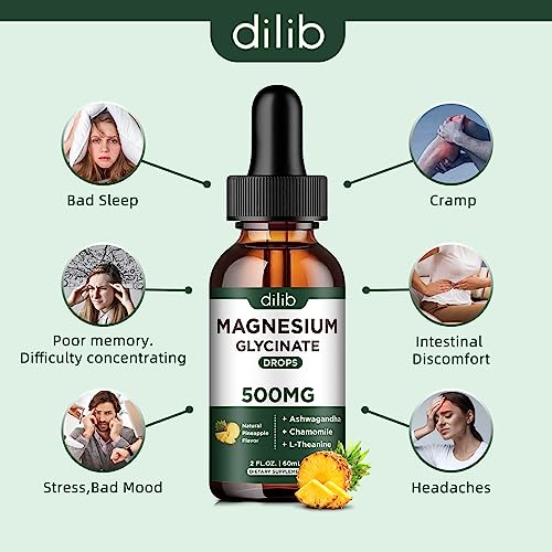 Magnesium Glycinate 500Mg - Liquid Magnesium Drops, Ashwagandha, L - Theanine, Chamomile - Calm & Stress Relief, Relaxation, Restful Sleep, Muscle Heart Health, Vegan - 2 Fl Oz (30 Days) #TOP3
