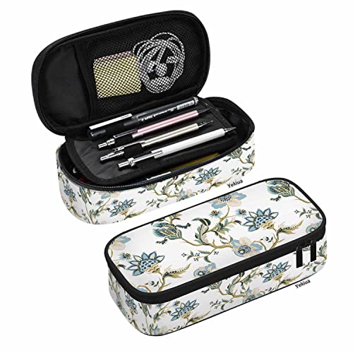 Yekiua Estojo De Lápis Flores Étnicas Japonesas Com Estampa Floral, Bolsa Grande Capacidade Para Escritório E Faculdade, Maquiagem