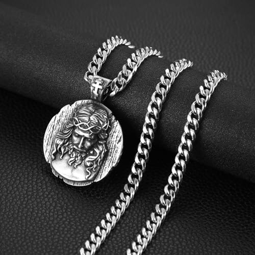 HZMAN Jesus Pendant Necklace for Men Retro Stainless Steel Medal Pendant Necklace Amulet Jewelry Gift3