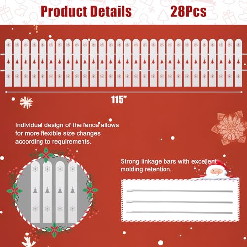 Weihnachtsbaum Zaun Schutz für Hunde & Kinder 28 Stück, Dekorativer Weißer Zaun als Effektiver Schutz, Dtabiles Gitter für den Weihnachtsbaum für Innen- und Außenbereich