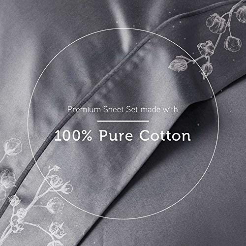 1000 Thread Count Luxury Cotton Bed Sheets | 4 Piece Queen Bed Sheets Cotton Set - Fitted, Flat Sheet & Pillowcases | Deep Pocket Stretches Up to 20 Inch to Easily Cover Large Mattress - Grey