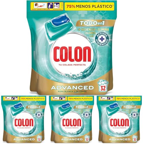 Colon Total Power Gel Caps Higiene - Detergente para Lavadora con activos higiénicos, Formato Cápsulas - 32 unidades, El paquete puede variar (Paquete de 4)