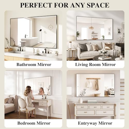 Image of Koonmi Black Rectangle Wall Mirror, 36x40 Inch Bathroom Mirror, Aluminum Frame Vanity Mirror for Entryway, Living Room, Bedroom Bathroom, Hangs Horizontally or Vertically