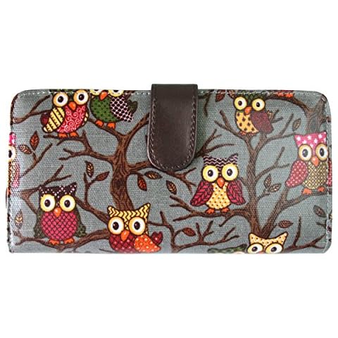 Miss Lulu Owl Grey Oilcloth Purse Wallet Cover