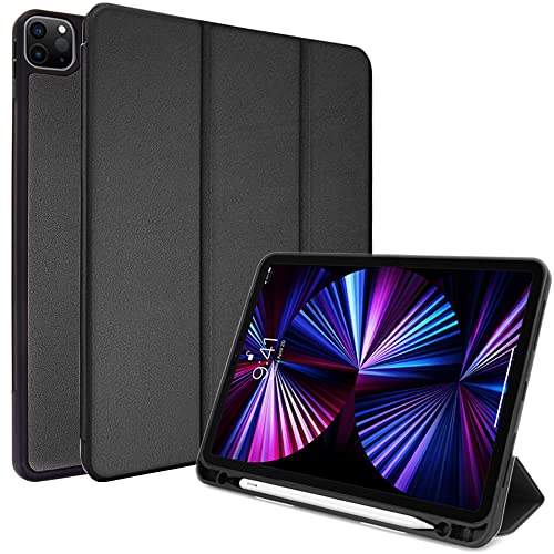 TECHGEAR iPad Pro 12.9 2022/2021 Smart Case [Pencil Compatible] Slim Smart Case Fold Stand Cover with Corner Protection [Auto Wake/Sleep] for iPad Pro 12.9 Inch 6th & 5th Generation - Black