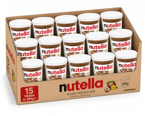 Nutella Vasos 200g – Pack de 15 Vasos Individuales | Crema de Cacao y Avellanas Ferrero | Untable para Desayunos, Postres y Snacks | Formato Ahorro 3kg Total