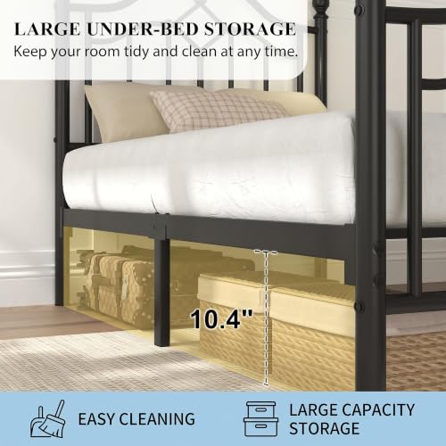 Image of LoVinson Twin Size Bed Frame with Victorian Headboard & Footboard, Black