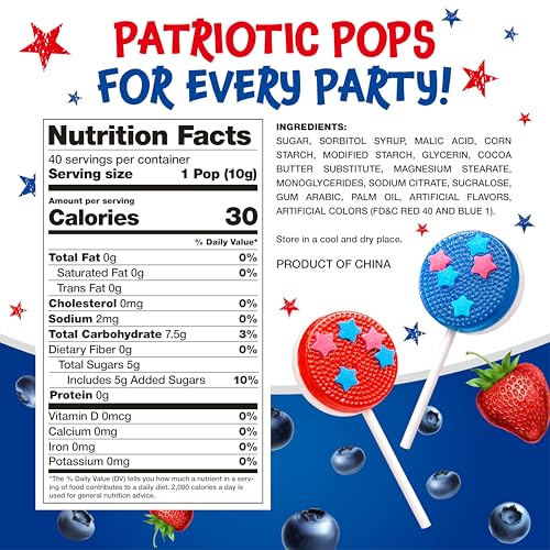 Patriotic Candy, Lollipops Individually Wrapped, Berry Flavors - 40 Count - image 2
