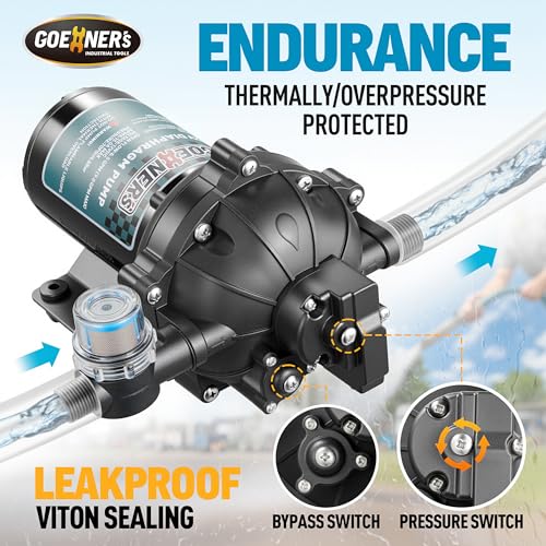 Image of [Upgraded Version] 12V DC Fresh Water Pump, 6.5GPM 70PSI Five Chamber Self-Priming Diaphragm Pump with Heavy Duty Pressure Switch and Strainer for RV, Marine, Caravan