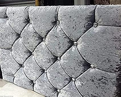 mm08enn Chesterfield Plush Fabric 26" Bed Headboard - Single, Double, King, Super King (Silver, 3ft Single)