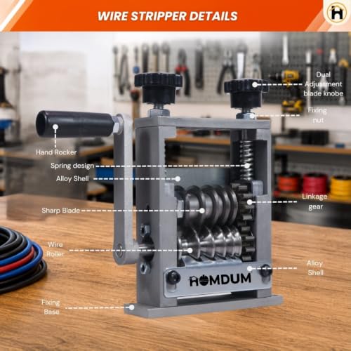 Image of Homdum 6-in-1 Manual Wire Stripper Machine, Drill-Operated & Hand Crank Cable Stripping Tool, Adjustable Wire Peeling Machine for 3-17mm Copper & Aluminum Wires