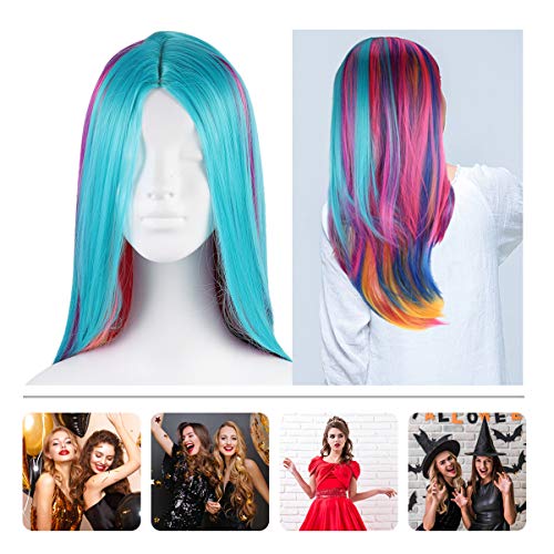 PIXNOR Peruca Feminina Cor Do Arco-Ãris Colorido Parte Do Meio Peruca Longa Reta Peruca Lolita Traje