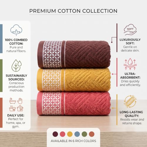 Image of Hand Towel Set of 6 (40x60 cm, 450 GSM) - Soft Cotton, Absorbent, Quick Dry - Bathroom, Wash Basin, Kitchen, Travel & Gym Face & Hand Towel for Men & Women-Multicolor
