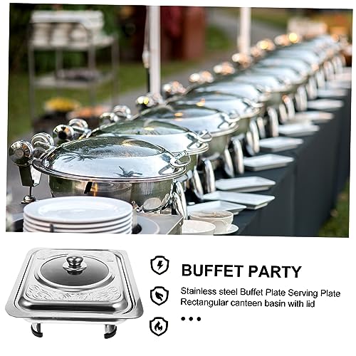 Plateau buffet rectangulaire inox avec couvercle et support antidérapant - 5