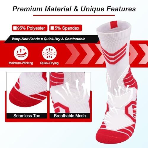 Basketball Socks for Boys Girls 8-14 Years, Arch Support Breathable Sports Crew Socks for Kids Training & Games​​4