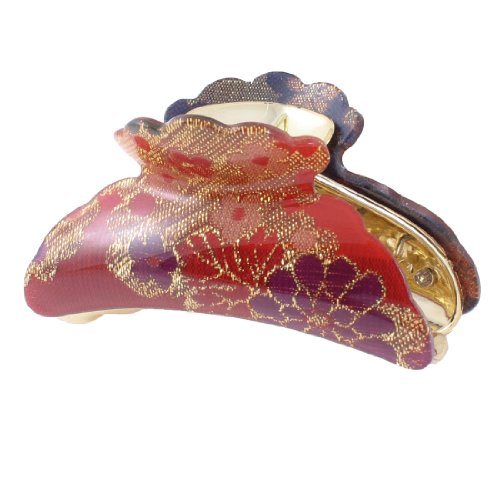 Uxcell Plastic Tinsel Detail Hair Claw Clamp, Gold Tone Purple Red, 0.08 Pound