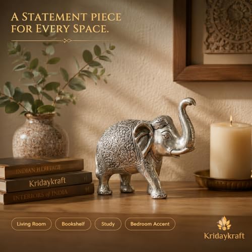 Image of KridayKraft Metal Elephant Silver Color for Showpiece Enhance Your Home,Office & Table and Gift for Have House Warming Anniversaries, Birthday..