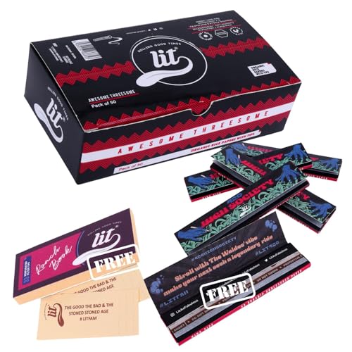 Image of LIT AWESOME THREESOME Organic White Rolling Paper Pack of 50 (3x3) GET FREE 2, 420 High Society Booklets & 2 Roach Book.