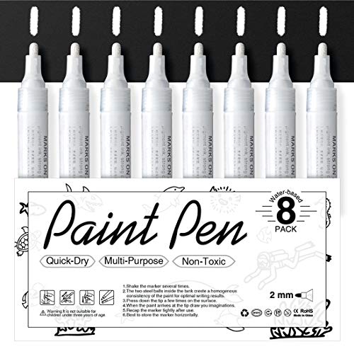 White Paint Pen Acrylic Markers 8 Acrylic Paint Pens for Wood Mug Ceramic Canvas Tire Metal Black Scrapbook Medium Tip Acrylic Markers for Rock Painting Water-based Arts & Craft Supplies