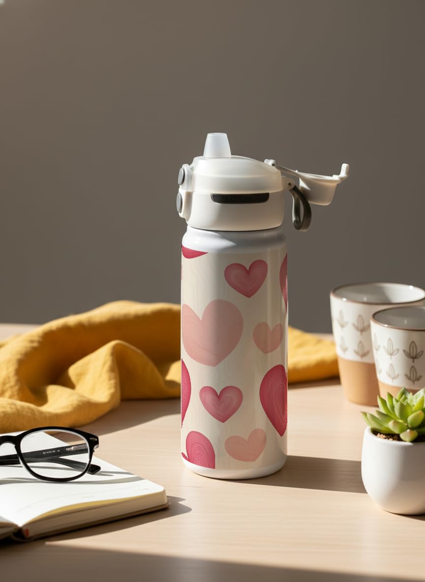 1219 AVENUE Lumi Insulated Premium Water Bottle 650ml – Printed Stainless Steel Water Bottle | Double Wall Vacuum Insulated | Keeps Drinks Hot & Cold for 12+ Hours | 2-Way Leakproof Lid(Heart Latte)-image-13