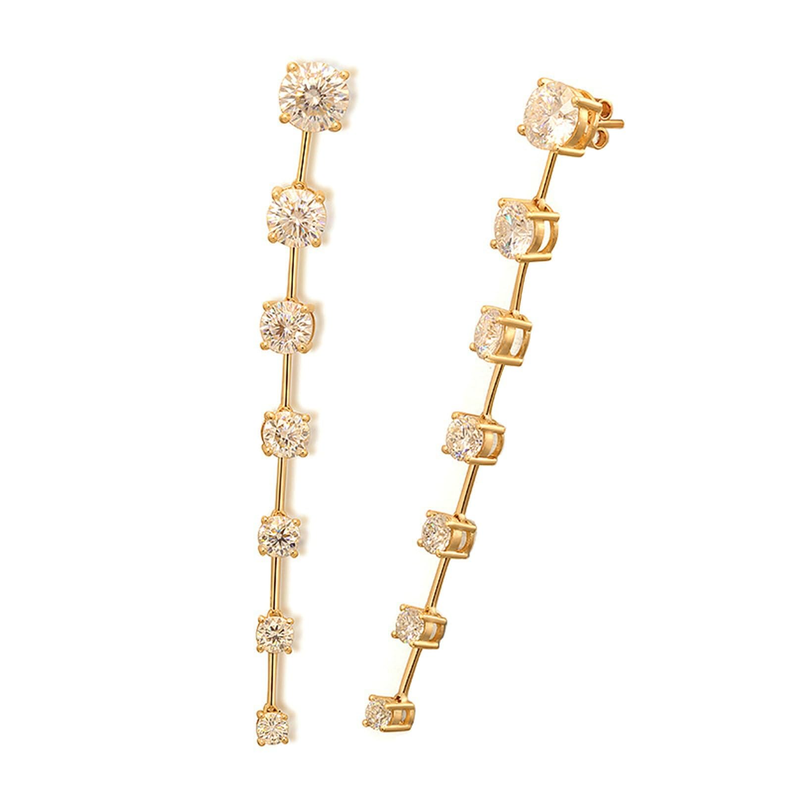 Orecchini in oro, moissanite, da uomo, a catena lunga con 6,2 carati, rotondi in moissanite, idea regalo per donne